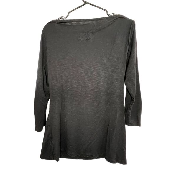 Anthropologie Deletta Basic Black 3/4 Sleeve Blouse With Drapey Neck - Picture 3 of 4